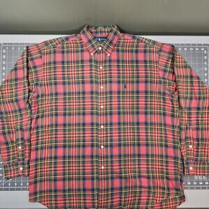 Polo Ralph Lauren Shirt Mens Large Vintage Scottish Tartan Plaid Preppy Oxford
